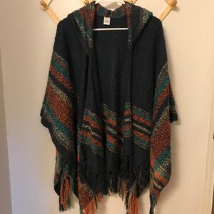 Free People Multicolor Hooded Poncho